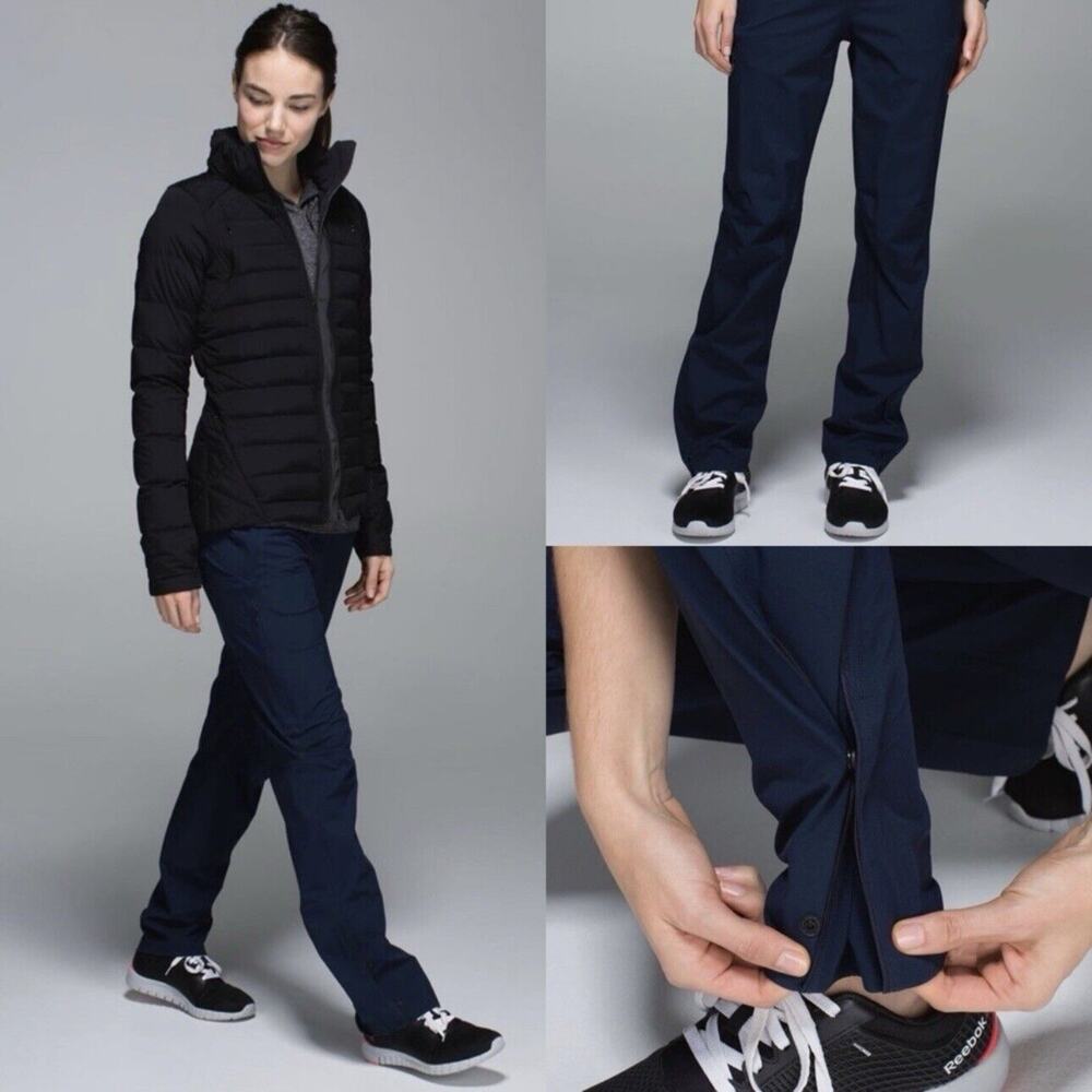 Lululemon Beat The Sleet Run Pant Water Resistant Snap Ankle Pockets Vent Blue 6